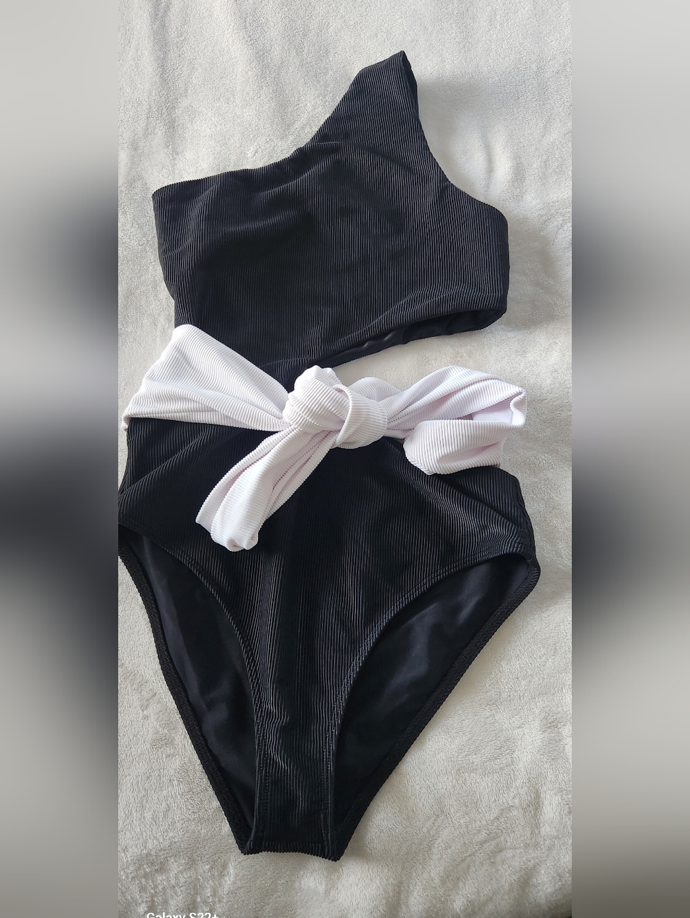 Beach Riot Black Carlie One‎ Shoulder Belted  Piece Swimwear Black.white - Picture 6 of 8
